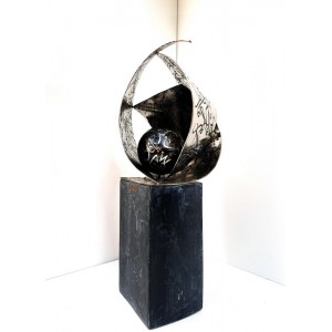 Shakil Ismail, 9 x 21 Inch, Metal Sculpture with Calligraphy Etching, Sculpture, AC-SKL-139